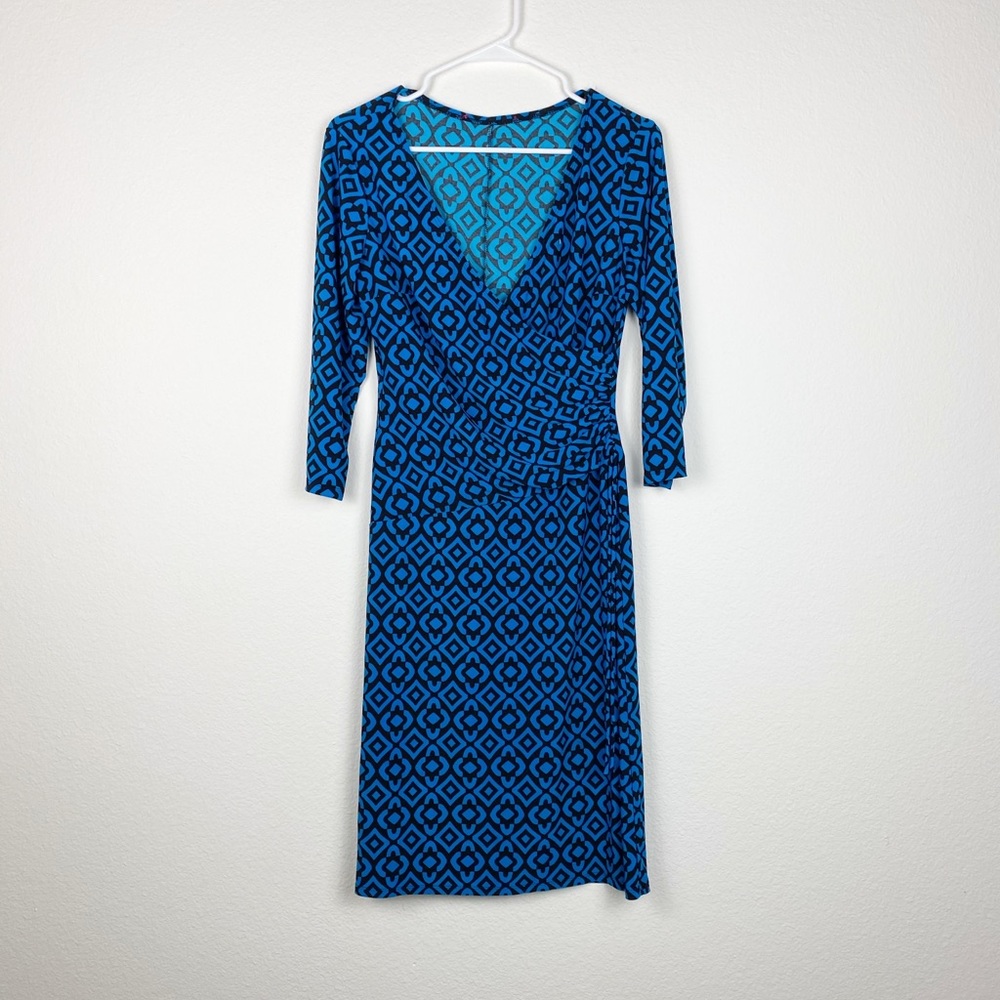 🌻 Printed Blue Black Wrap Summer Dress